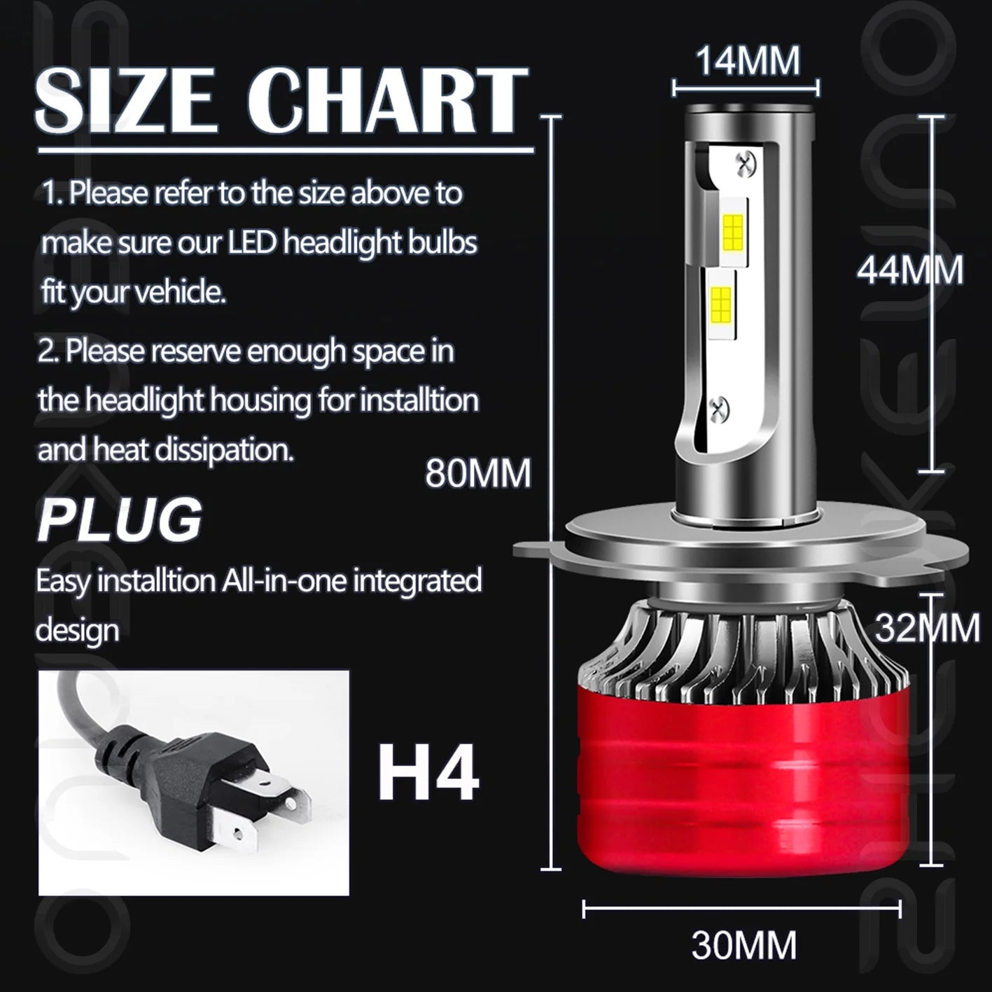LED Headlights 9003/H4 High and Low Beam Bulbs 2pc A3361