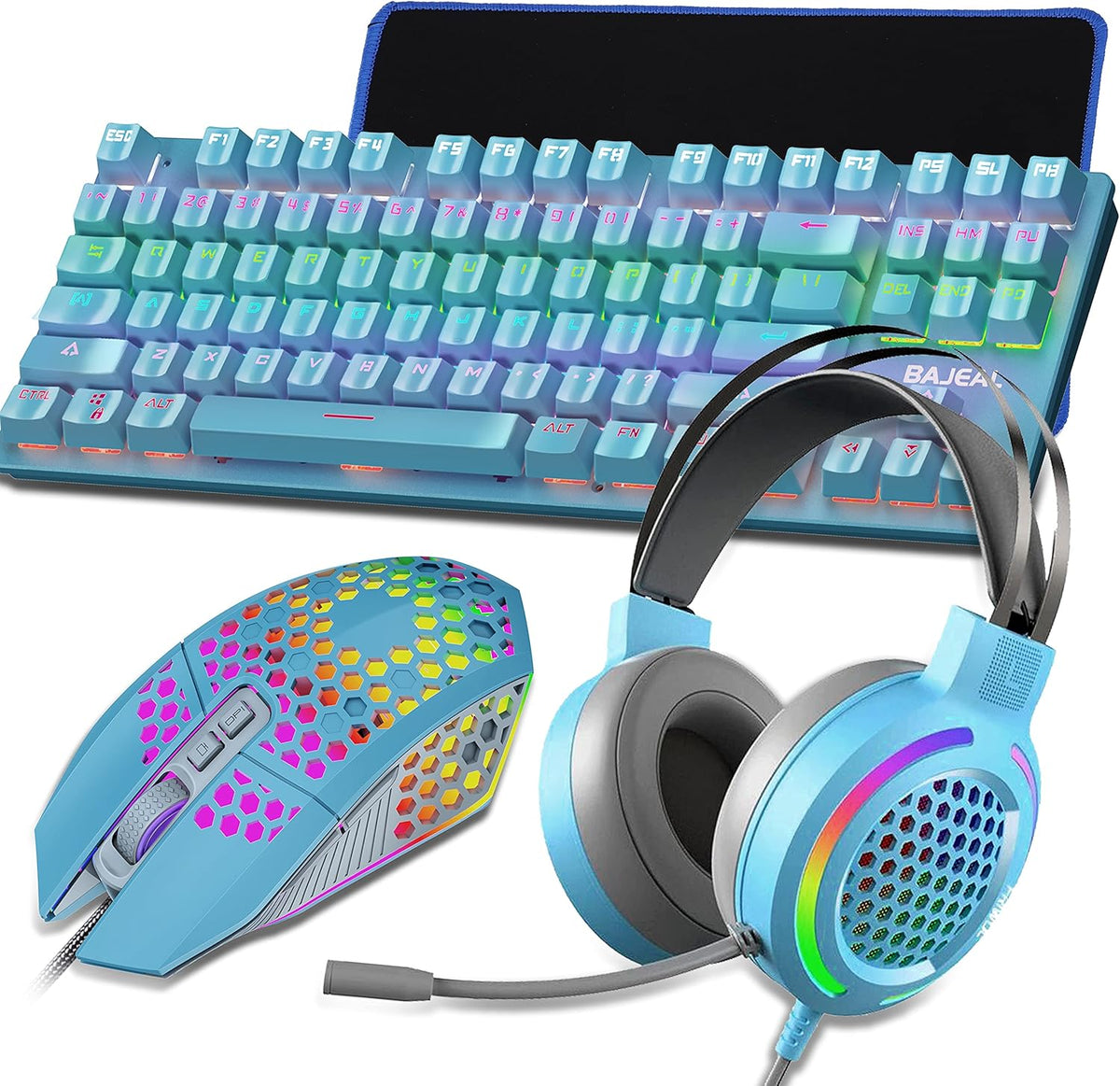 4 in 1 Gaming Keyboard Mouse Headset Mousepad Combo, Wired RGB, Black V43495