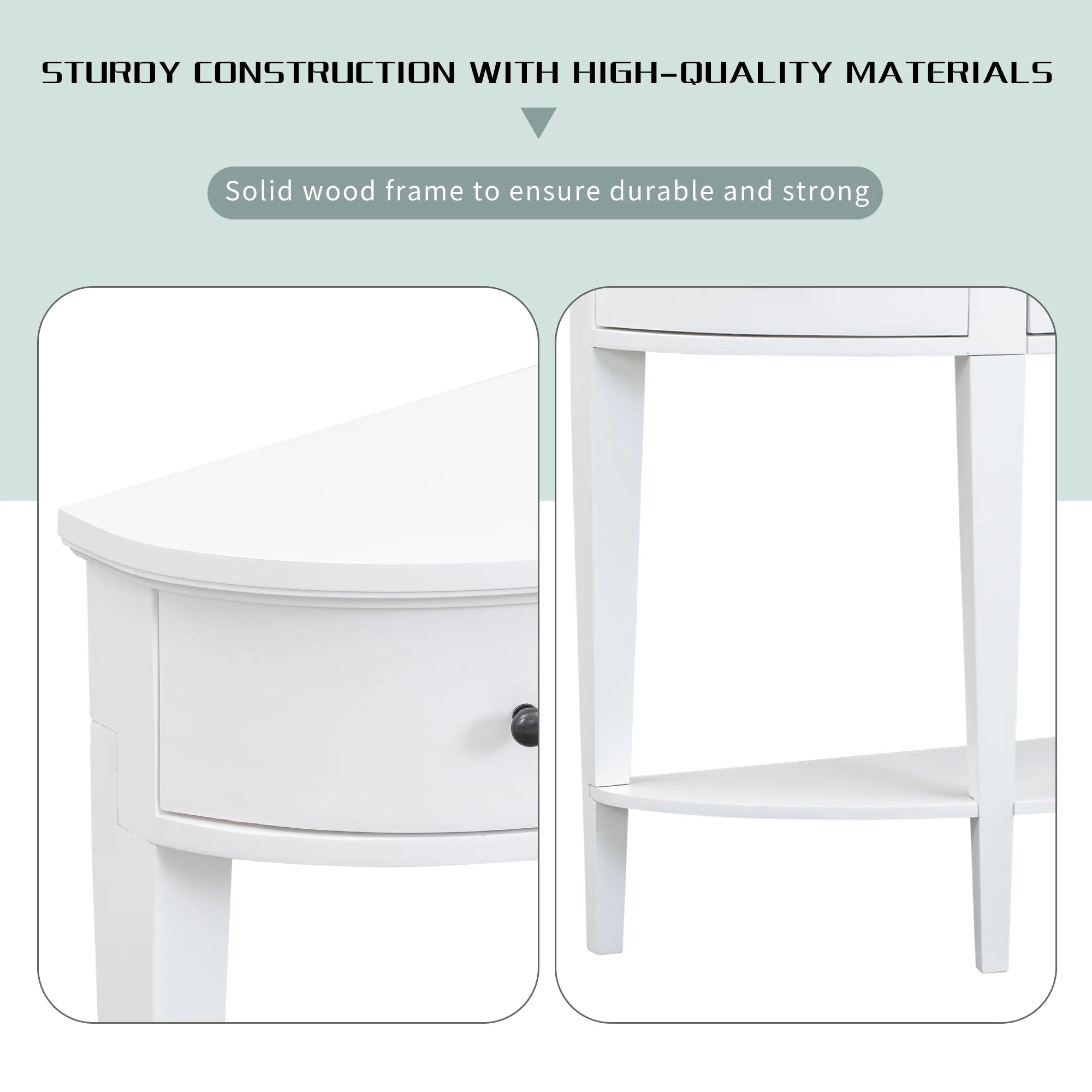 White Curved Console Table with 3 Drawers and Bottom Shelf M718455