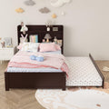 Twin Bed Frame with Trundle and Storage Bookcase, Solid Wood, Espresso Y4333