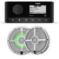 Marine Stereo with 1 Pair of 6.5" White Grill Marine Speakers with RGB Lighting C716