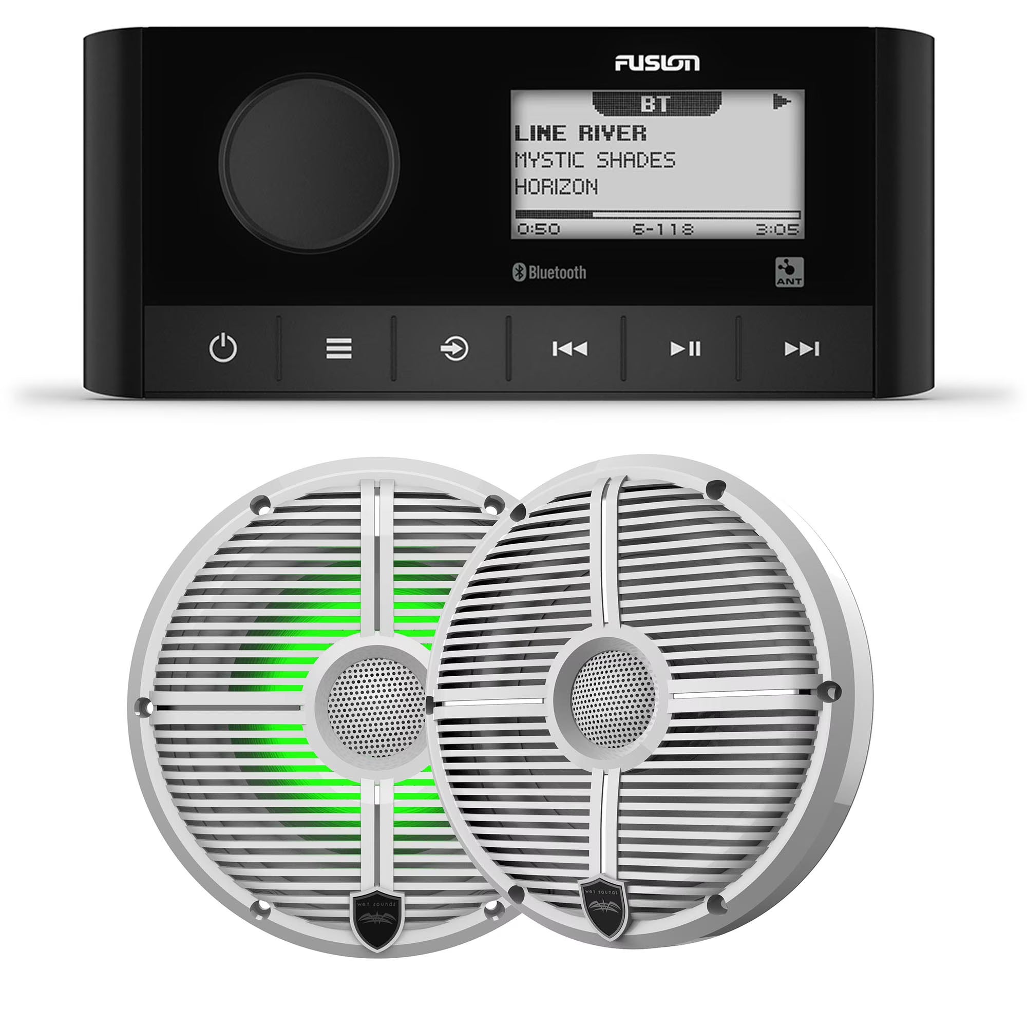 Marine Stereo with 1 Pair of 6.5" White Grill Marine Speakers with RGB Lighting C716