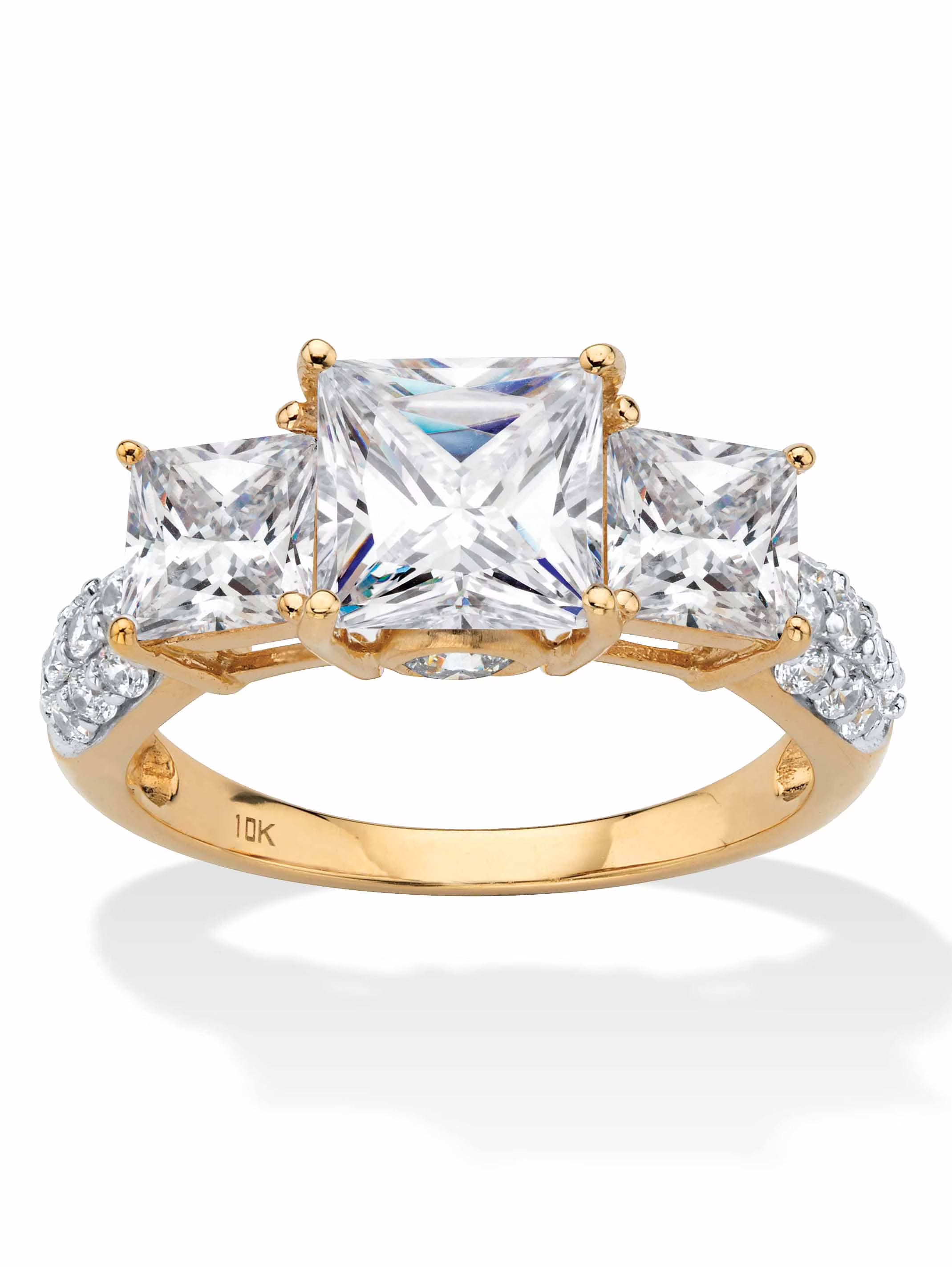 Princess-Cut Cubic Zirconia 3-Stone Engagement Ring 3.06 TCW in Solid 10k Yellow or White Gold S890611