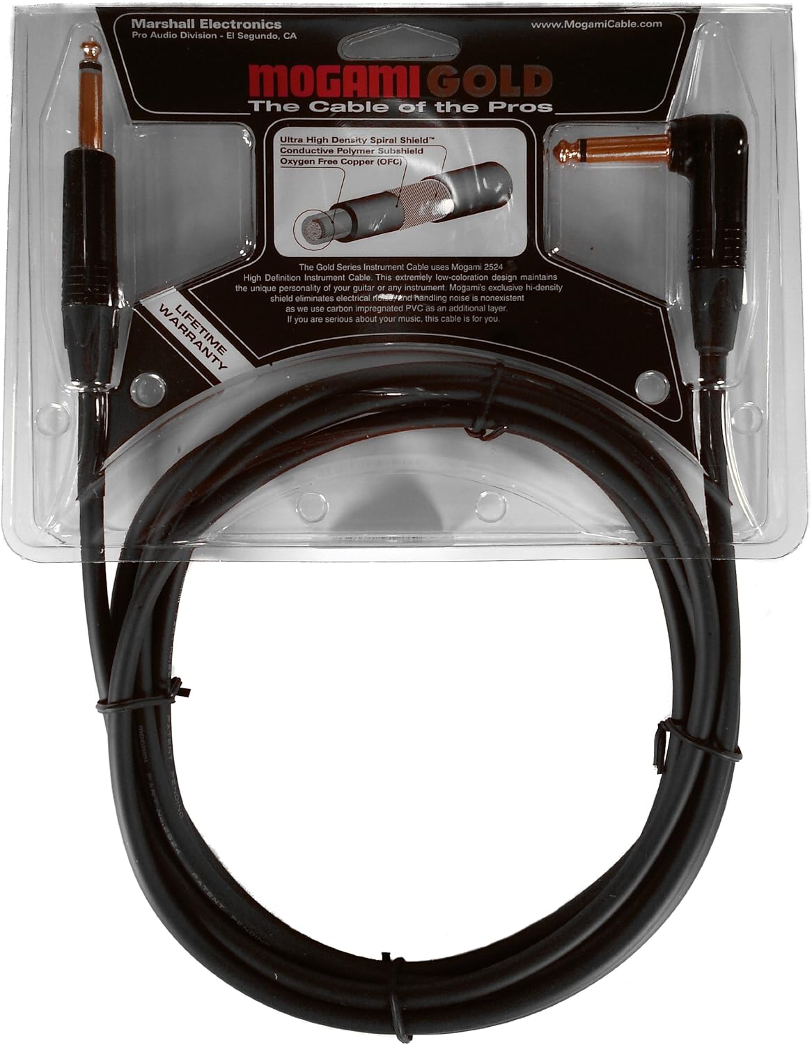 10 Foot Guitar Instrument Cable with Right Angle and Straight Connectors S1808