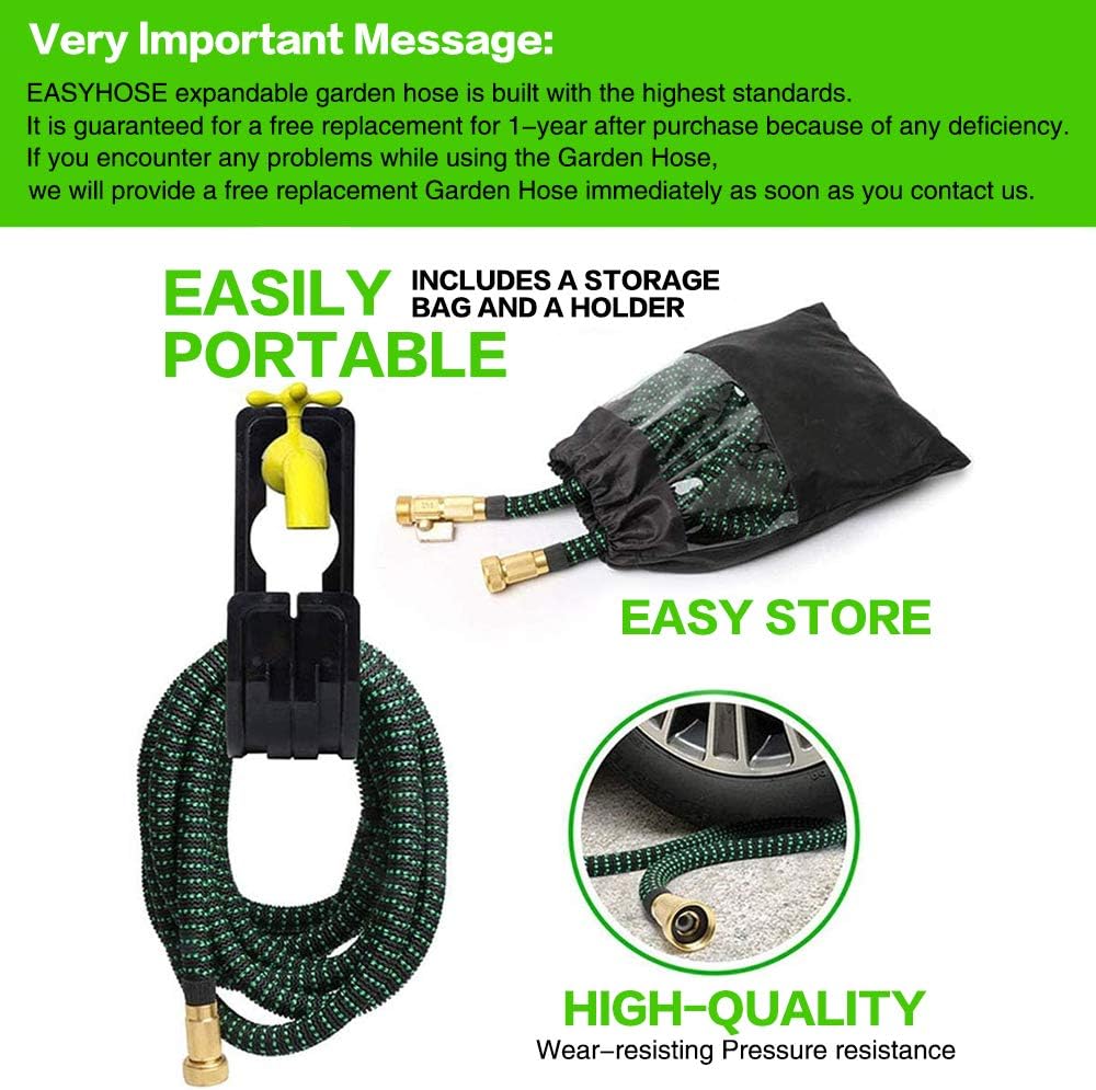 75 FT 3/4" Solid Brass Connectors 10 Function Spray Hose Nozzle 3-Layers Latex Collapsible Hose Pack of 2 J8386