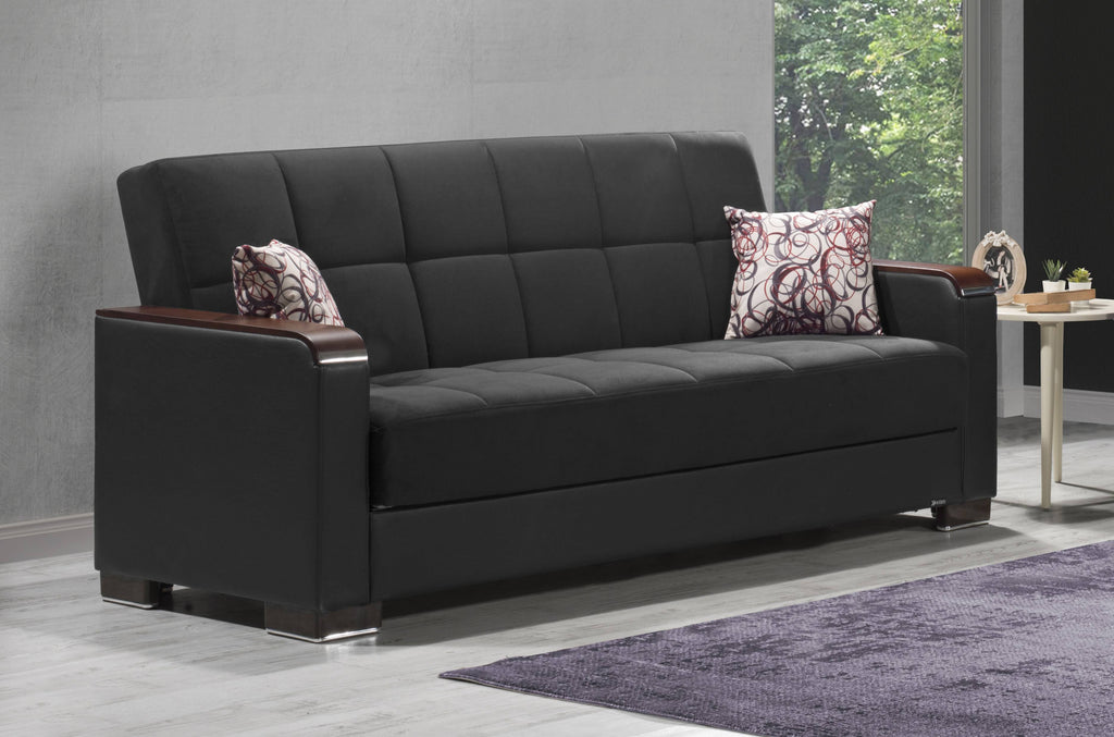 Black Microfiber PU Sofa Bed with Storage H2926