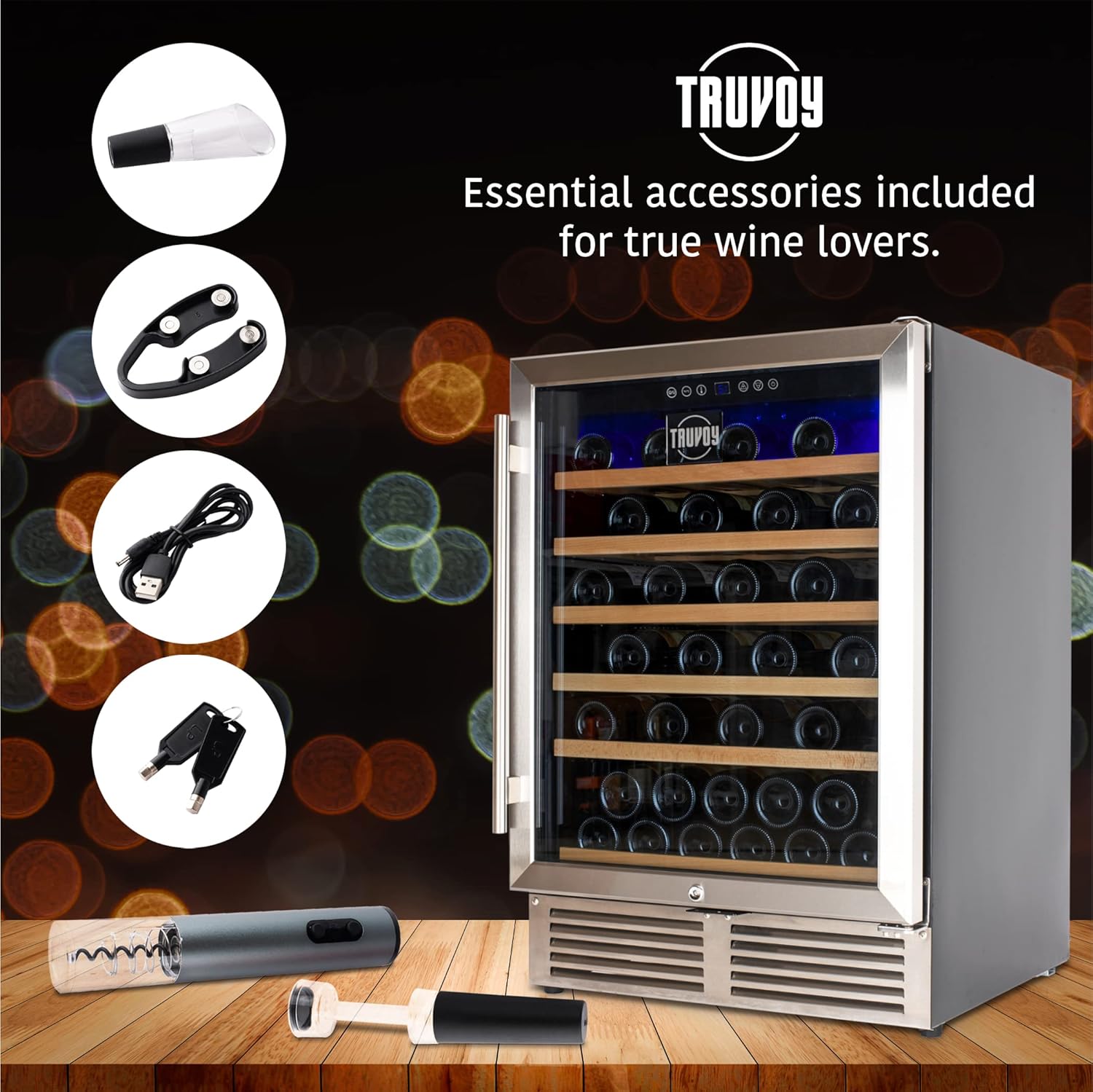 Wine Cooler Refrigerator with Reversible Low UV Glass Door, Touch Thermostat Control with LED Display, Lock, 150L Storage R258363