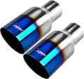 Blue Burnt Exhaust Tip 2.5" Inlet 4" Outlet 9" Long Single Wall Slant Cut 304 Stainless Steel Pack of 2 H3325