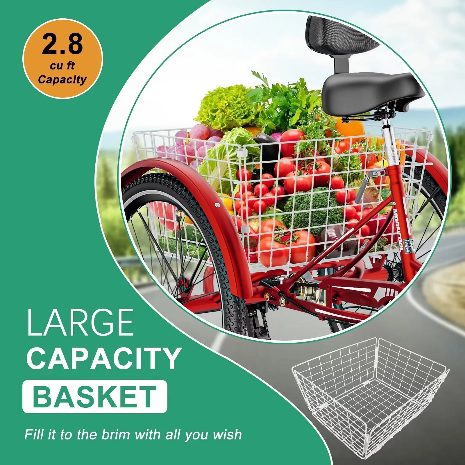 24" 7-Speed 3 Wheel Adult Tricycle with Basket R24708