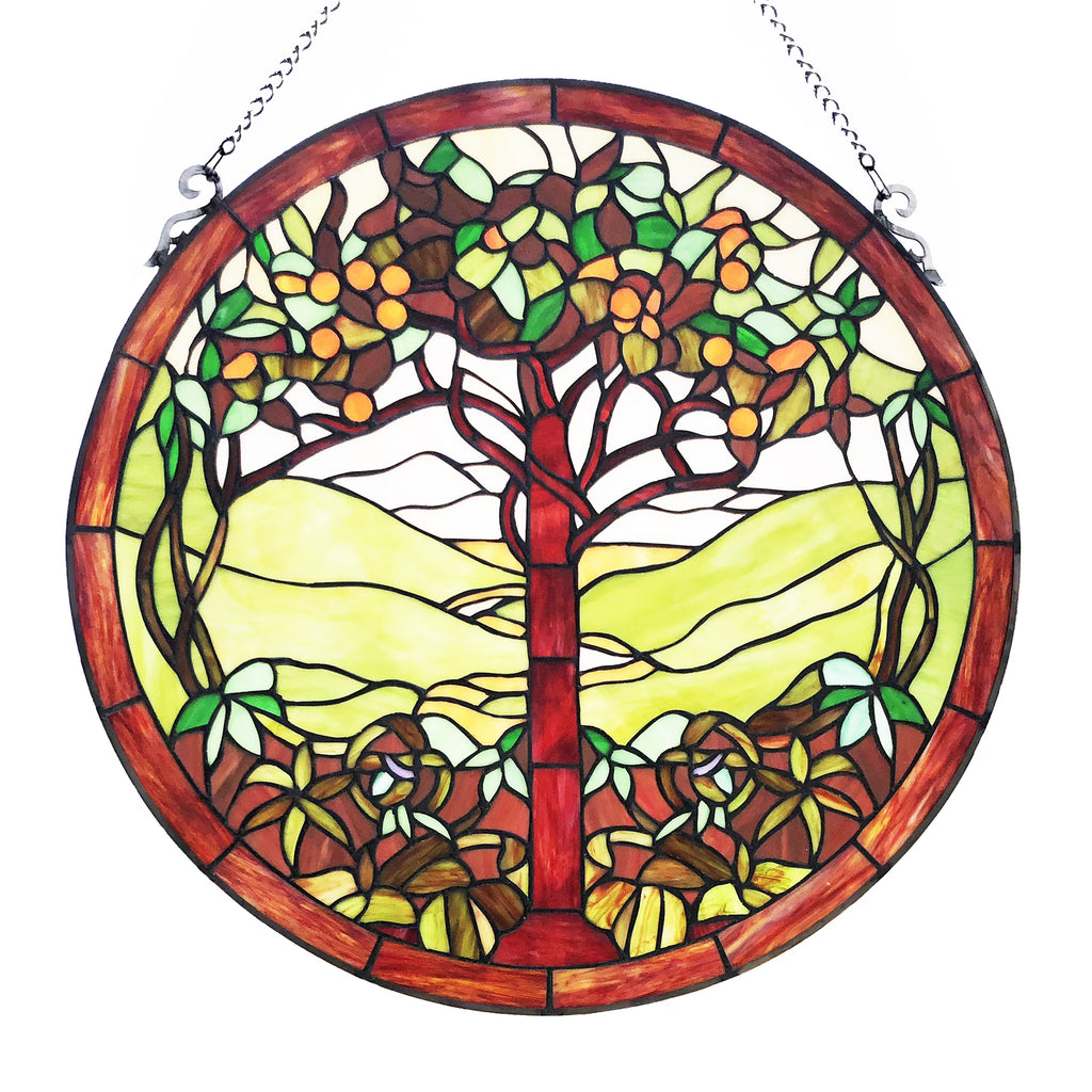 Tree of Life Stained Glass Window Panel in Green G6031