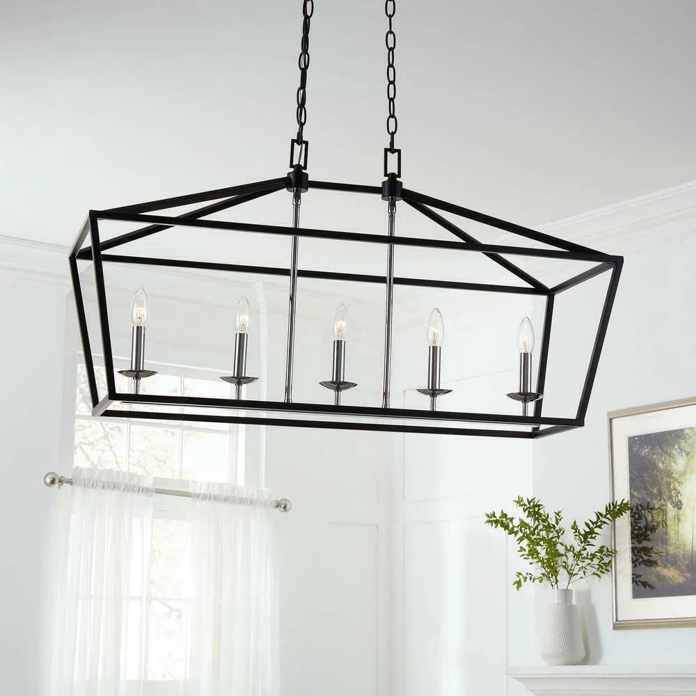Black and Polished Chrome 5-Light Caged Island Chandelier F730