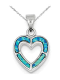 Lab-Created Blue Opal Heart Pendant Necklace in Sterling Silver with Chain E574