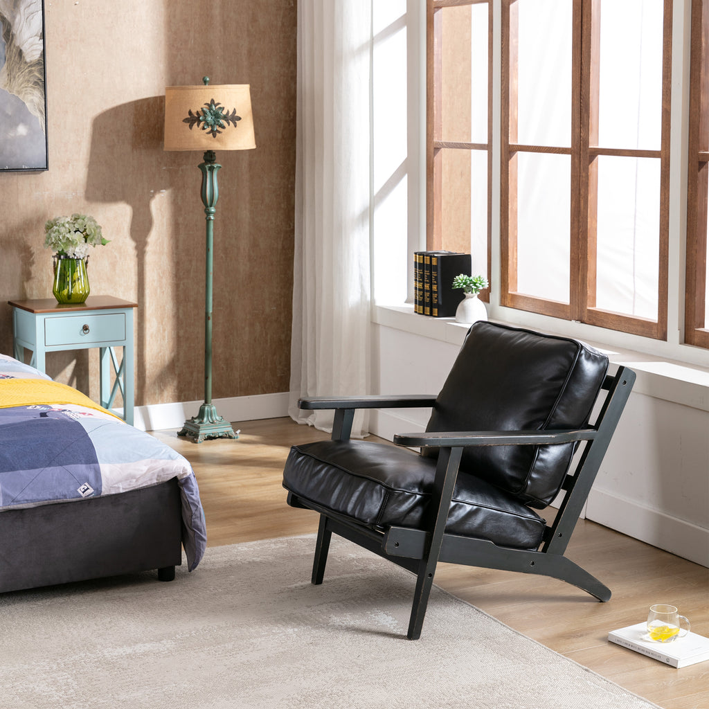 Solid Wood Black PU Leather Accent Arm Chair Q551594