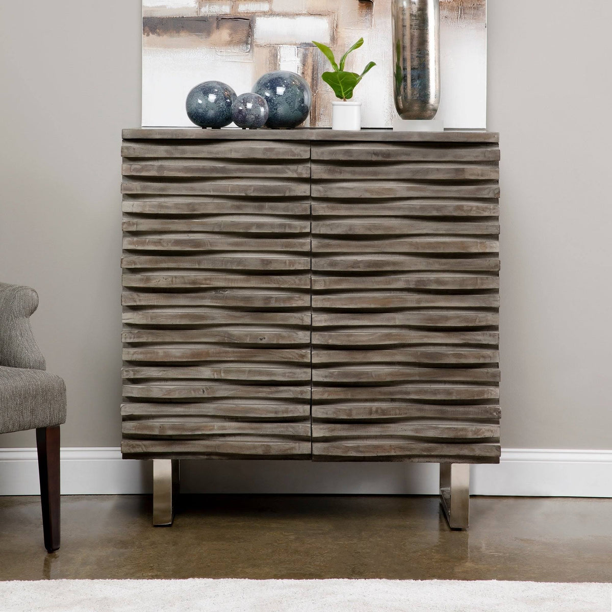 Grey 2 Door Mango Wood Cabinet Q382667