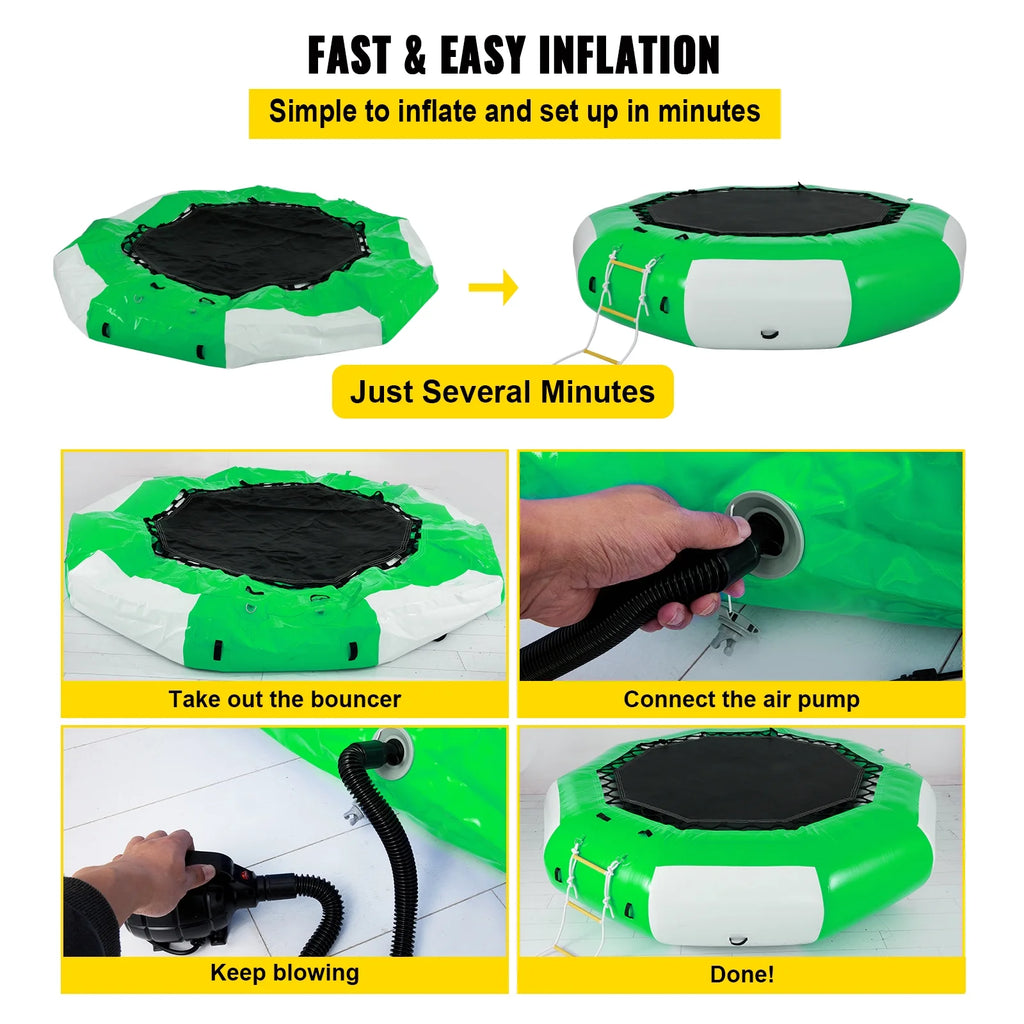 13ft Inflatable Water Bouncer, Green Water Trampoline Swim Platform C708297