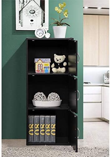 Black 3 Shelf 3 Door Bookcase C5044