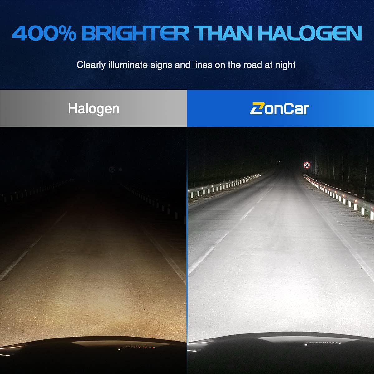H4 9003 LED Bulbs, 50W 15000LM 6500K Cool White, Pack of 2 B8923