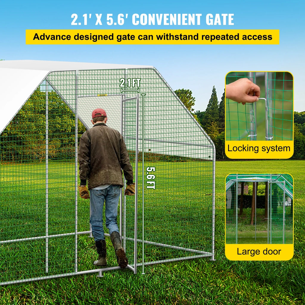 10×6ft Large Metal Chicken Coop with Waterproof Cover E341568