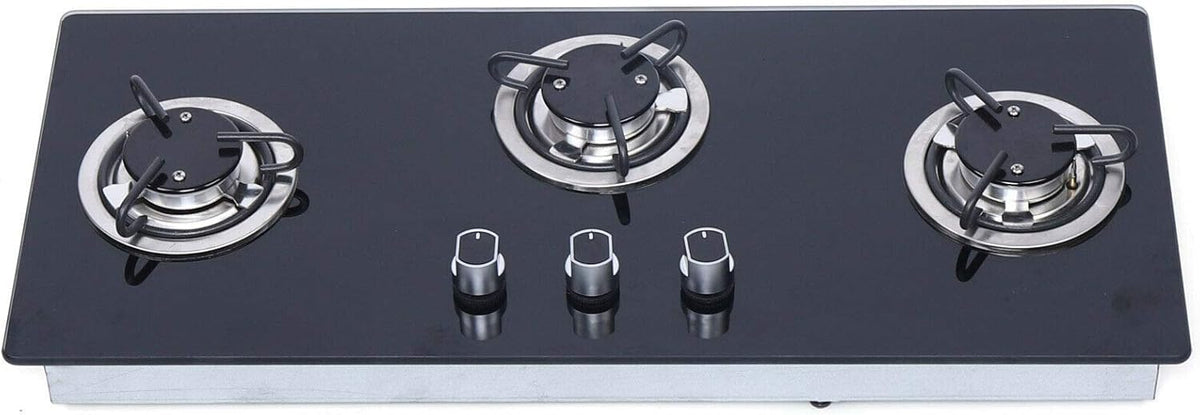 2 Burners Built-in LPG RV Cooktop Gas Hob with 8mm Black Tempered Glass Panel Y930738