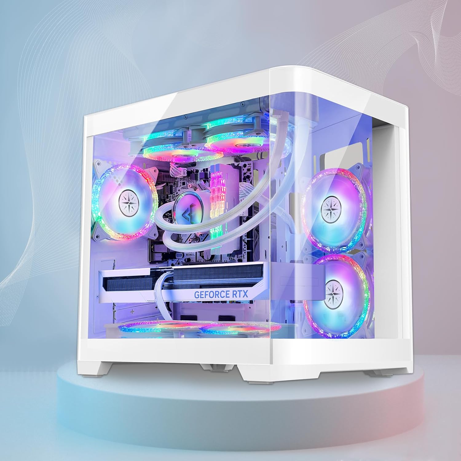 White Gaming PC Desktop - AMD Ryzen 7 5700X 8-Core 3.4GHz - GeForce RTX 4060 - 1TB M.2 + 1TB SATA SSD - 32GB DDR4 3200MHz - 240mm AIO CPU Liquid Cooler - Windows 11 Pro C7783