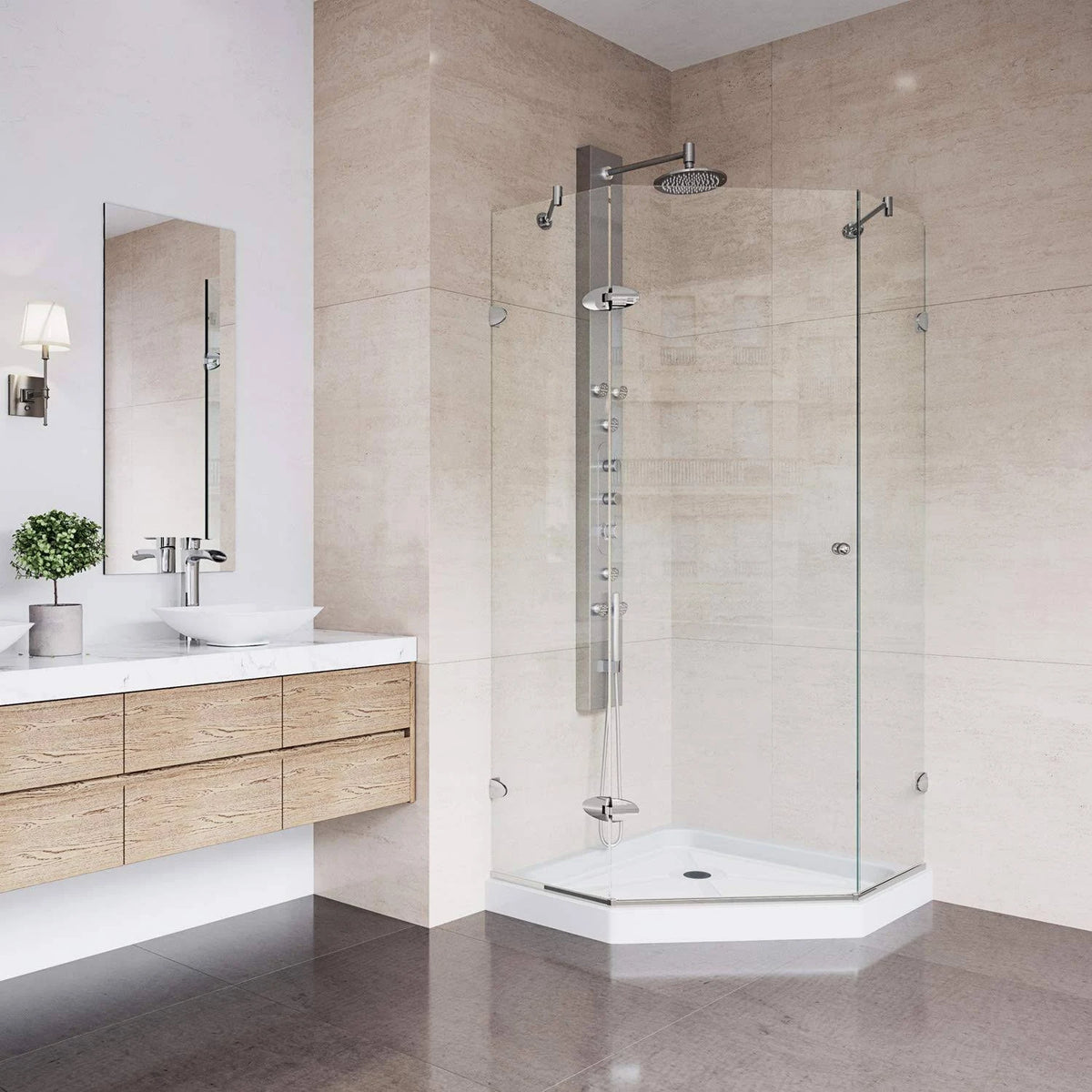 Frameless Neo-Angle Shower Enclosure with Low-Profile Base A54571