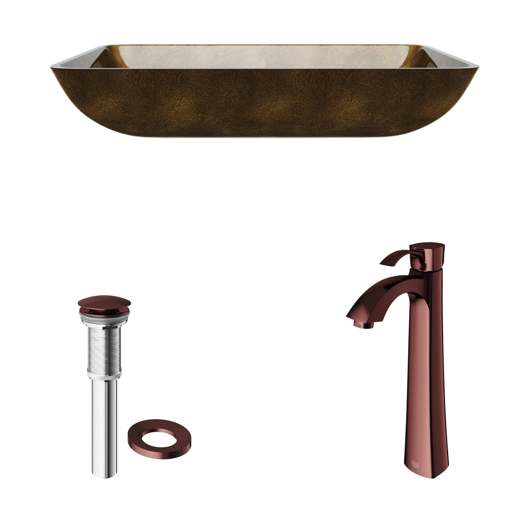 Bronze Rectangular Vessel Bathroom Sink with Faucet L64832