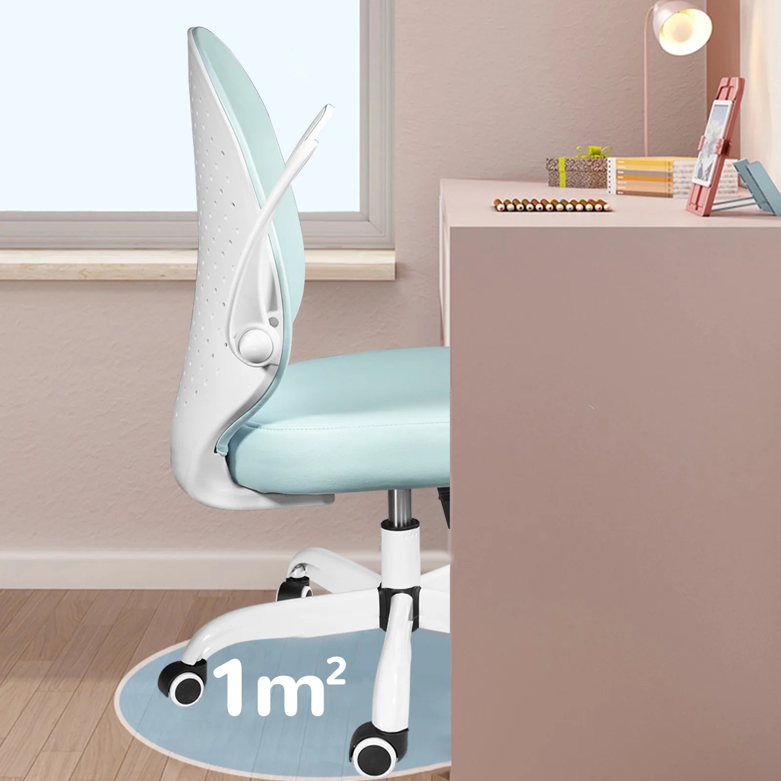 Blue PU Leather Ergonomic Desk Chair with Flip-up Arms J14426
