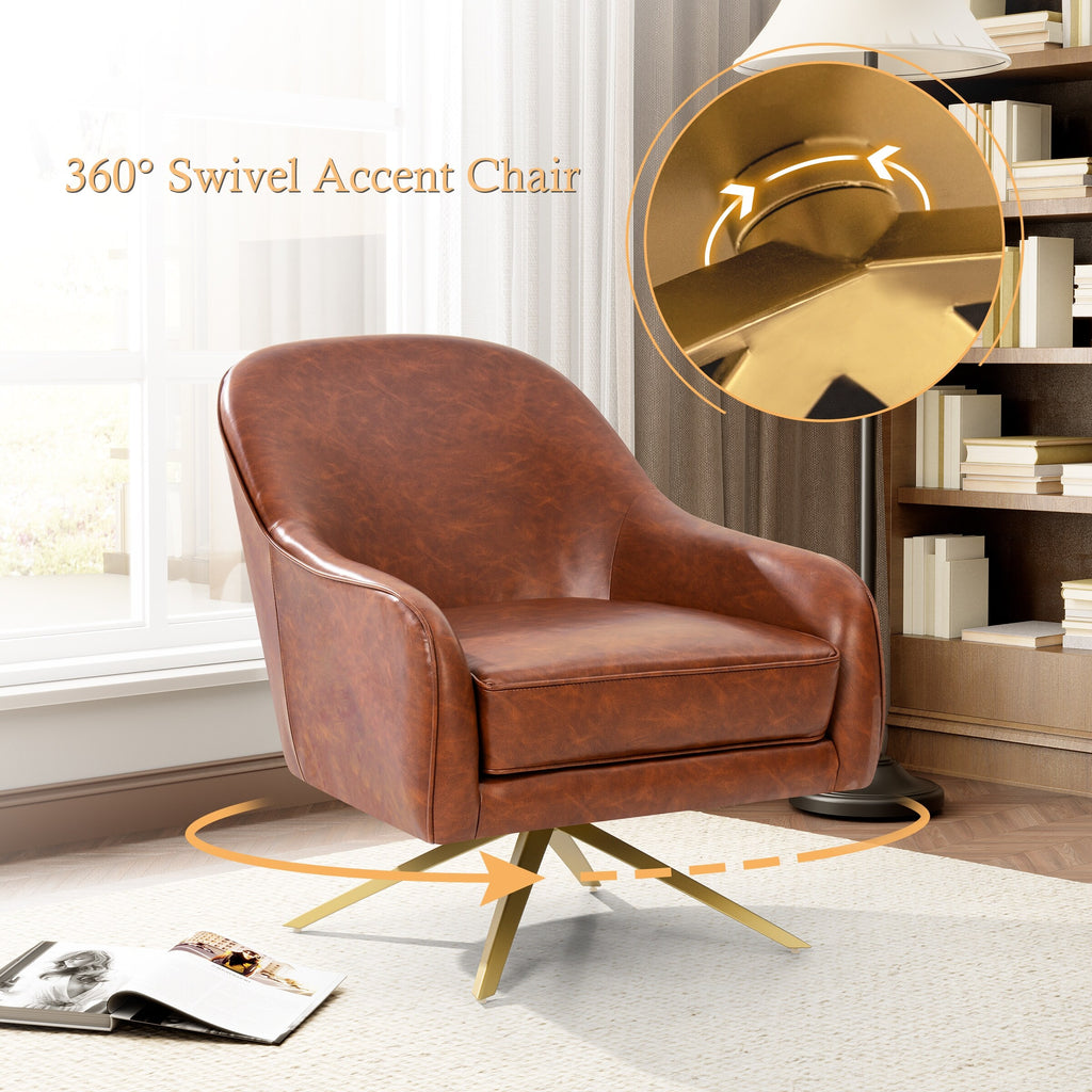 Brown Faux Leather 2-Piece Swivel Accent Chair Set L766781
