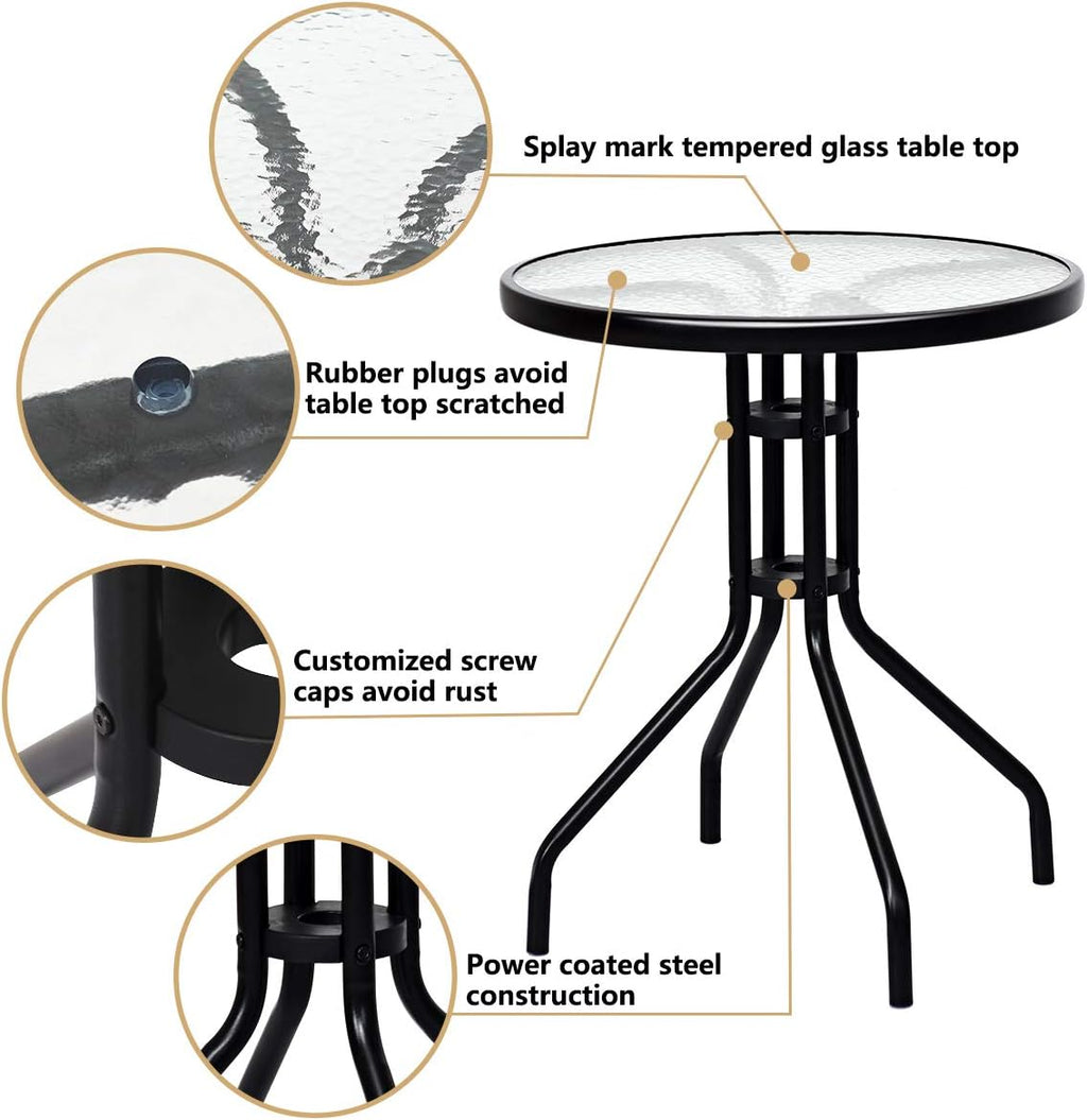 3-Piece Patio Bistro Set with Tempered Glass Table and 2 Foldable Chairs N24310