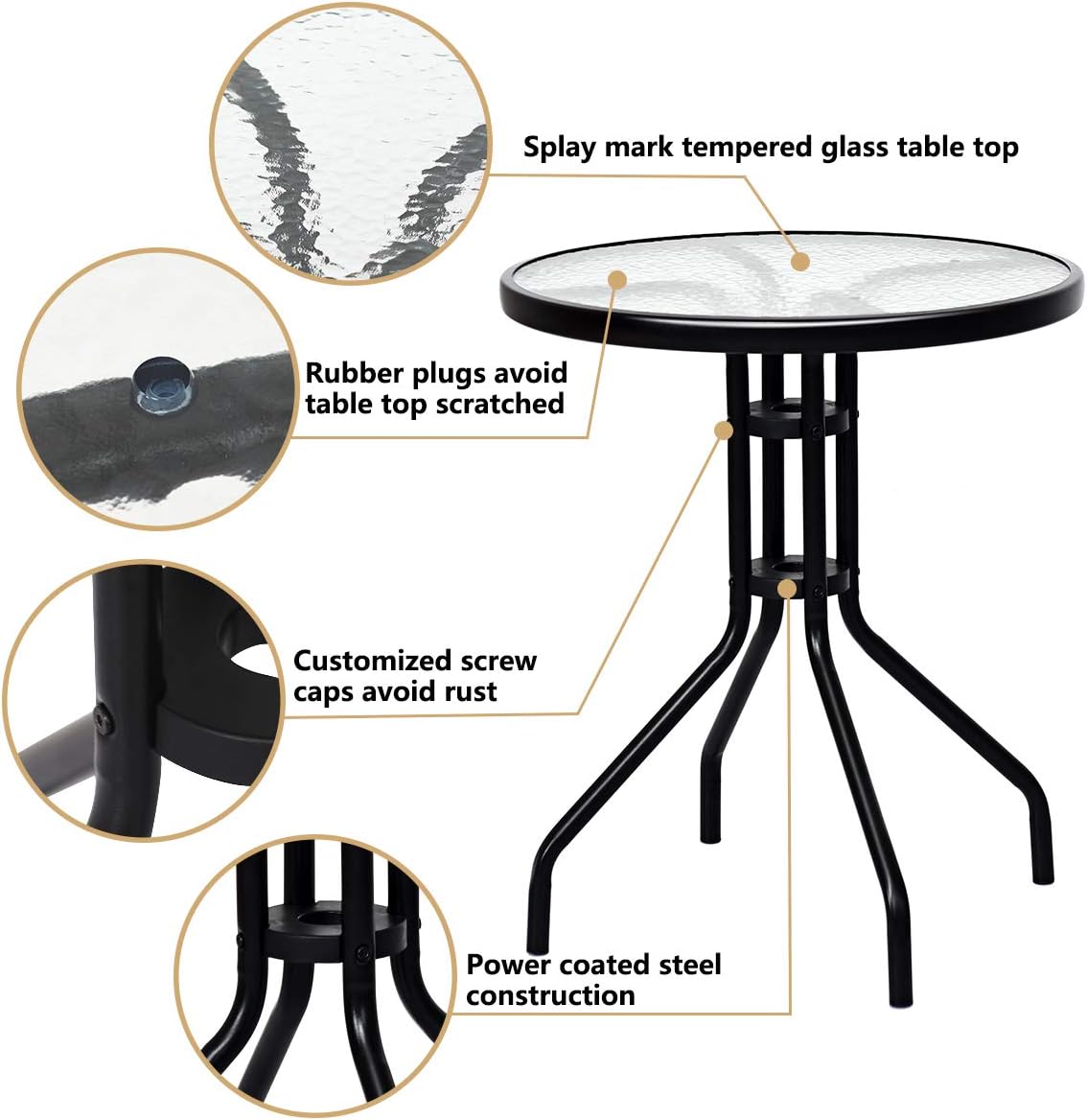 3-Piece Patio Bistro Set with Tempered Glass Table and 2 Foldable Chairs N24310