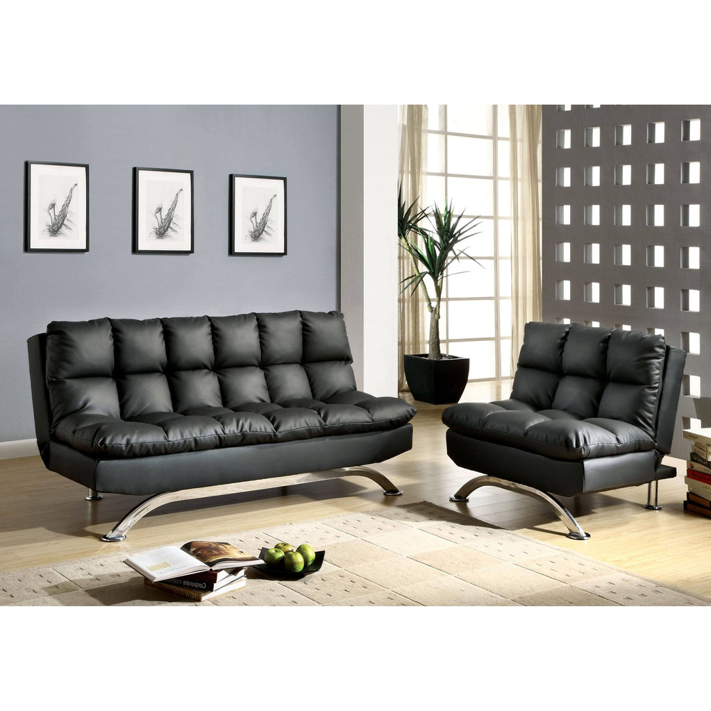 Black Faux Leather Chaise V163