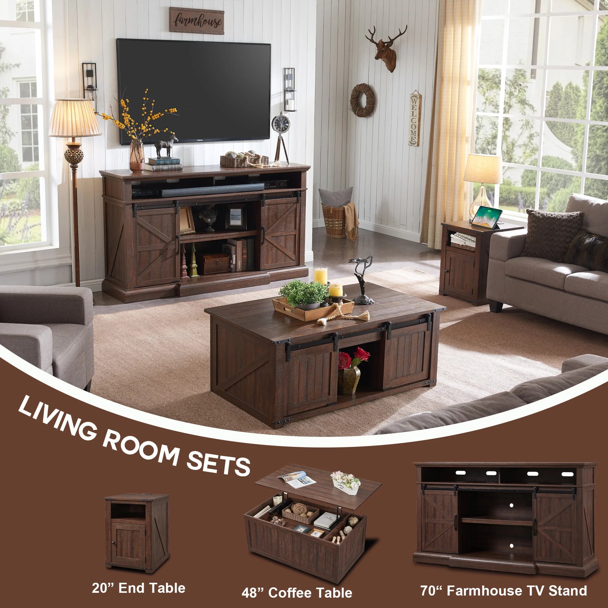 Brown Nightstand with Charging Station, Barn Door, Open Shelf H96834