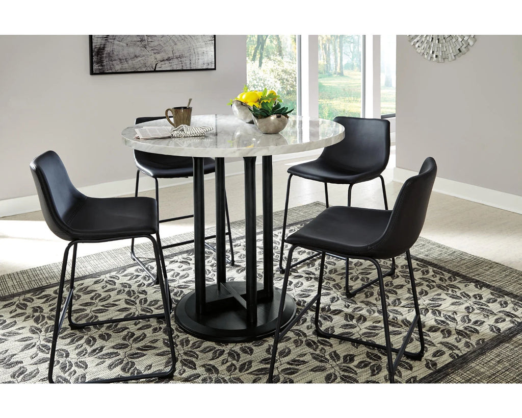 Black & White Faux Marble Round Counter Height Dining Table B119