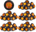 3/4 Inch Amber 3 LED Round Side Marker Indicator Lights with Black Rubbers 12V DC T847093