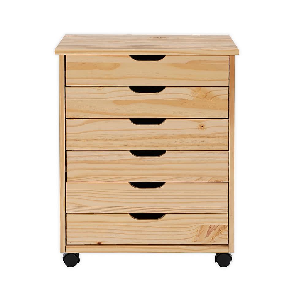 6-Drawer Wide Rolling Cart in Natural B2017