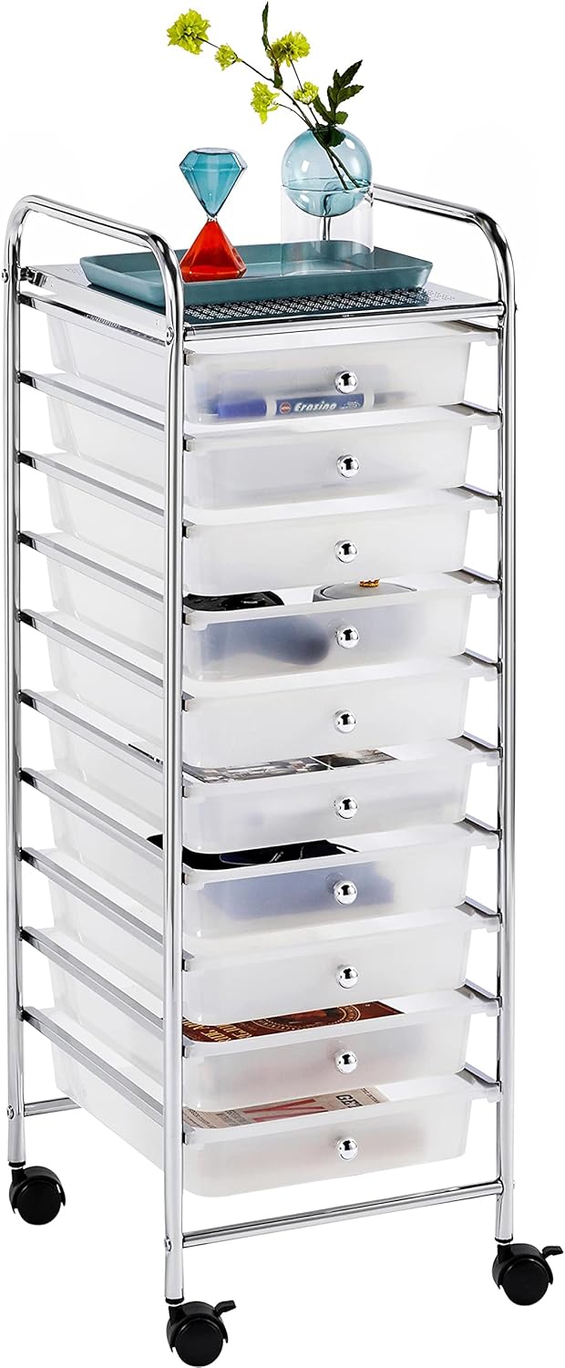 Black 10 Drawer Rolling Plastic Storage Cart, Pack of 2 S478838