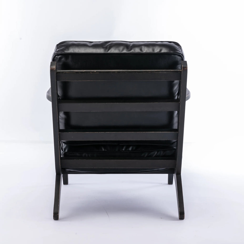 Solid Wood Black PU Leather Accent Arm Chair Q551594