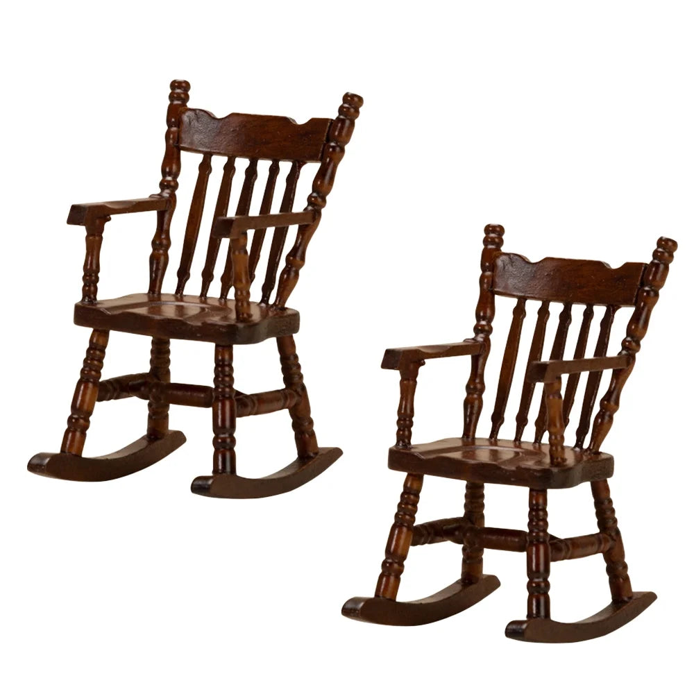 Walnut Dollhouse Rocking Chairs, 2 Pieces V959