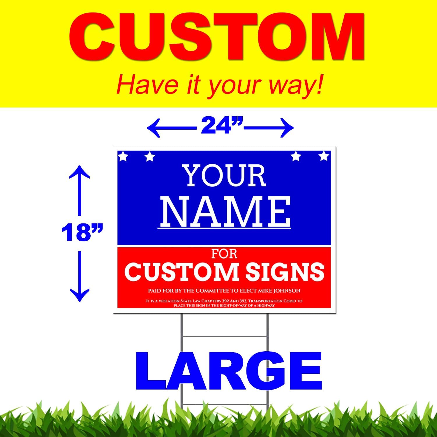100 Pack 18 x 24" Double Sided Yard Signs with Metal Wire H-Stakes D7957