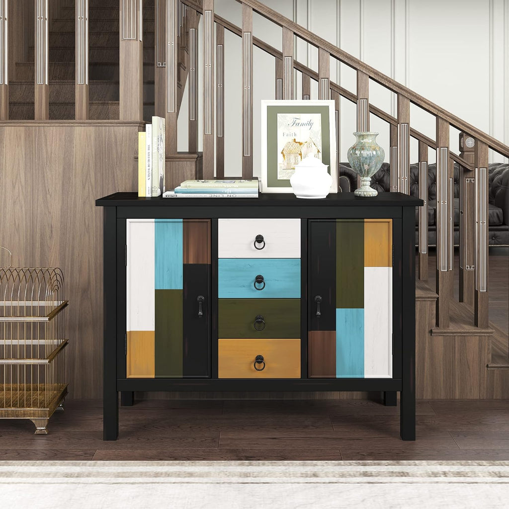 Navy Blue Wood Accent Buffet Sideboard with Doors and Adjustable Shelf B28622