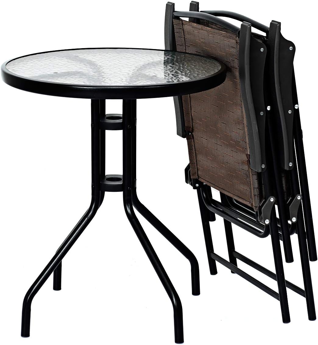 3-Piece Patio Bistro Set with Tempered Glass Table and 2 Foldable Chairs N24310
