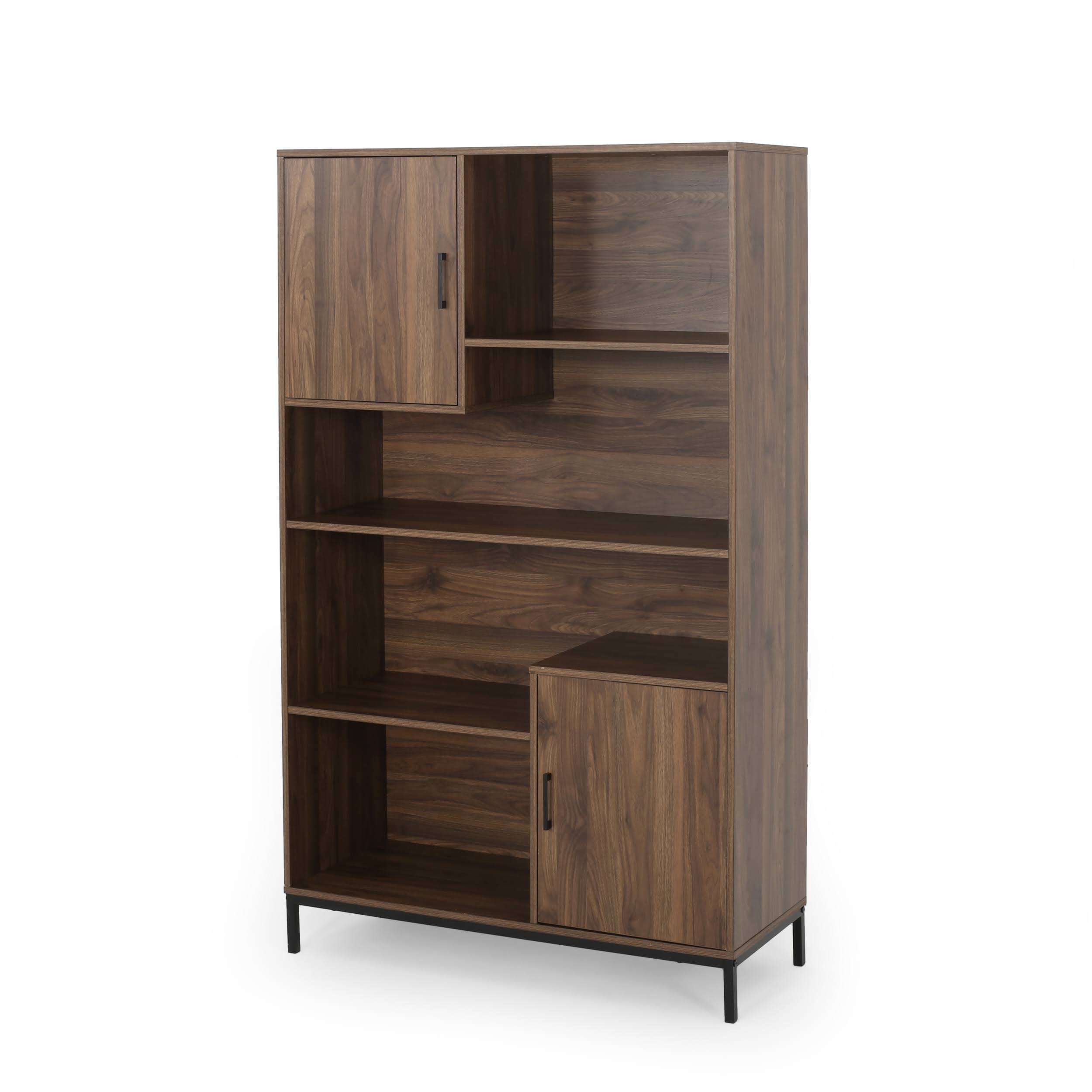 Walnut and Black Faux Wood Cube Bookcase K3032