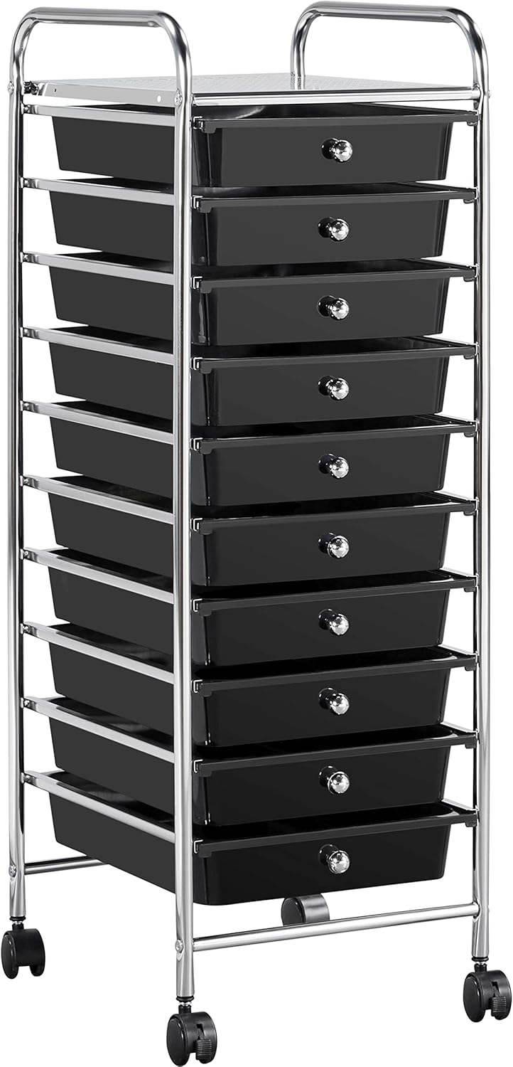 Black 10 Drawer Rolling Plastic Storage Cart, Pack of 2 S478838