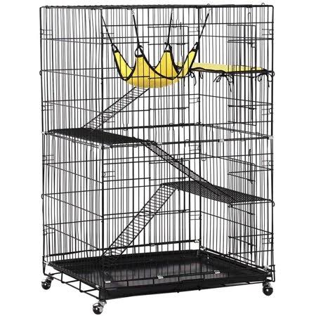 Collapsible 4-Tier Metal Pet Cage Playpen Crate Enclosure Kennel on Wheels Y79073