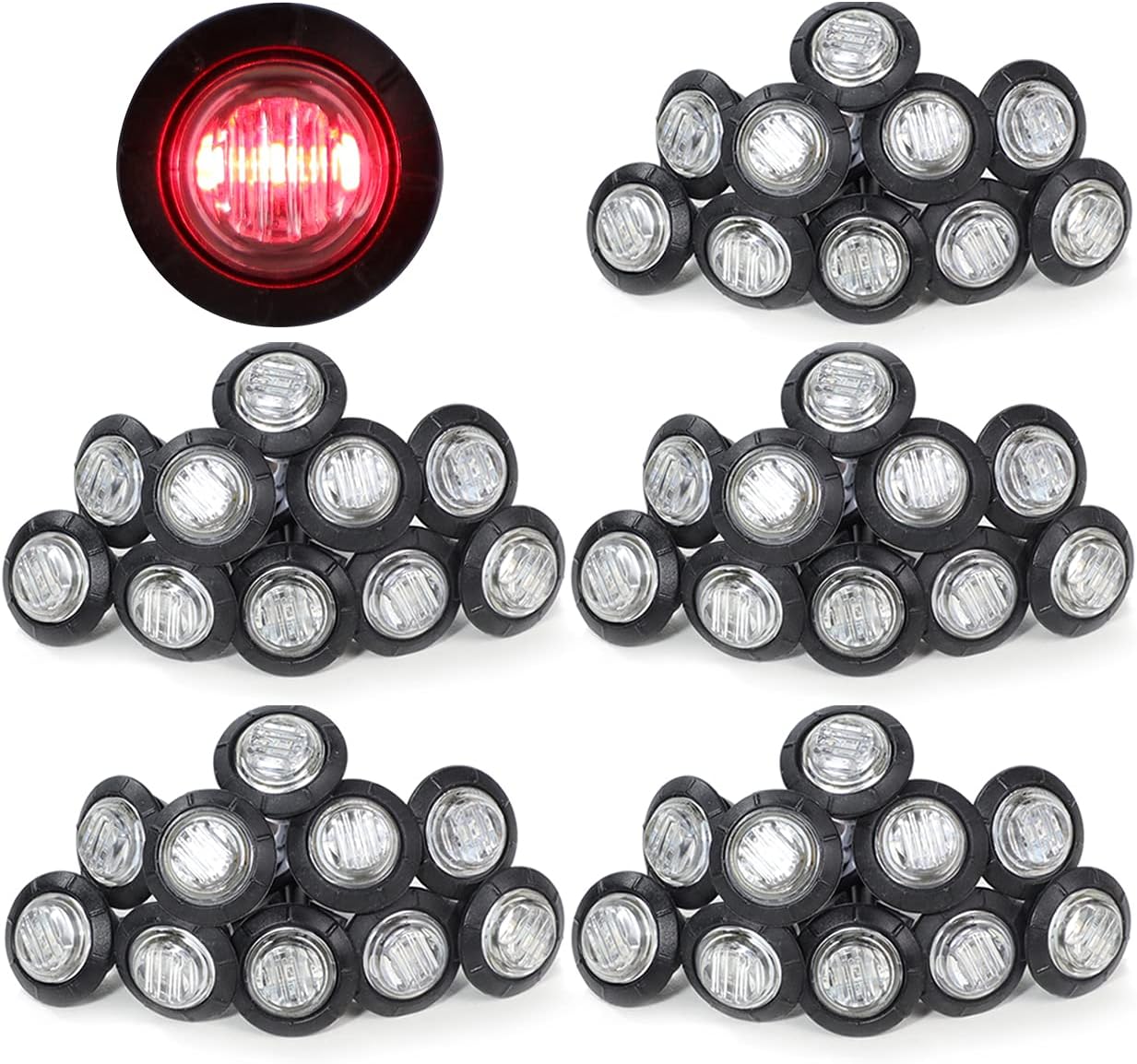 3/4 Inch Amber 3 LED Round Side Marker Indicator Lights with Black Rubbers 12V DC T847093