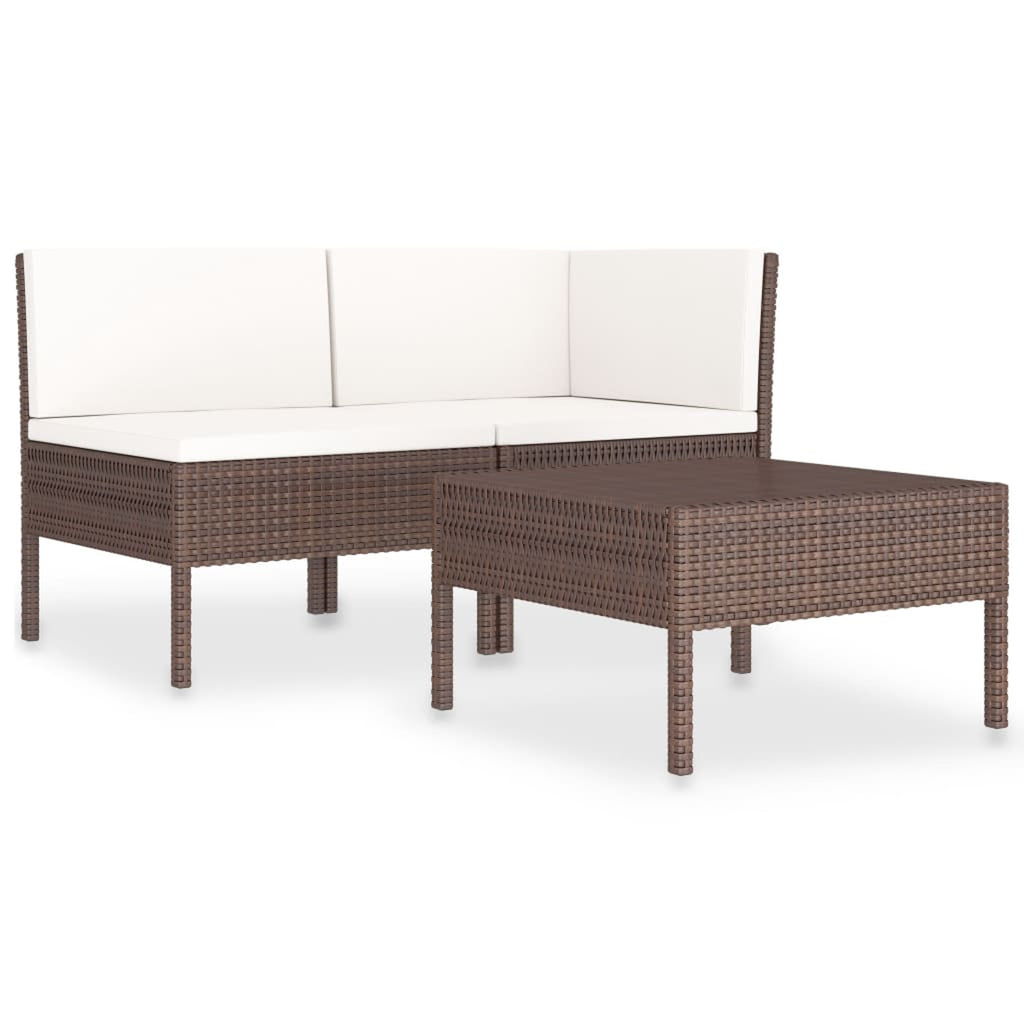 3 Piece Poly Rattan Outdoor Sectional Sofa Set with Cushions Steel Frame L47691