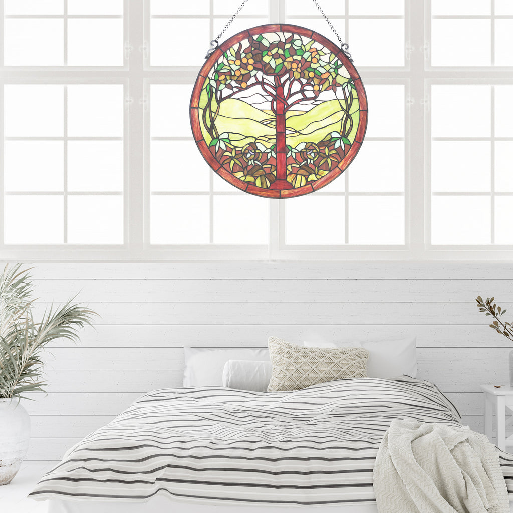 Tree of Life Stained Glass Window Panel in Green G6031