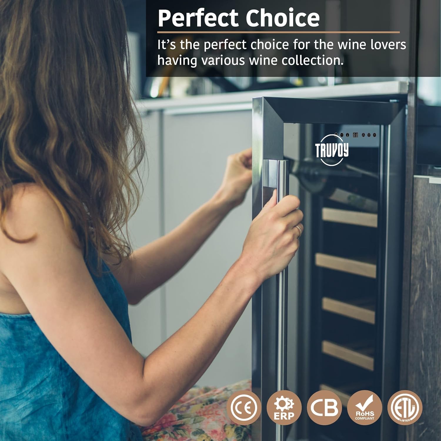 Wine Cooler Refrigerator with Reversible Low UV Glass Door, Touch Thermostat Control with LED Display, Lock, 150L Storage R258363