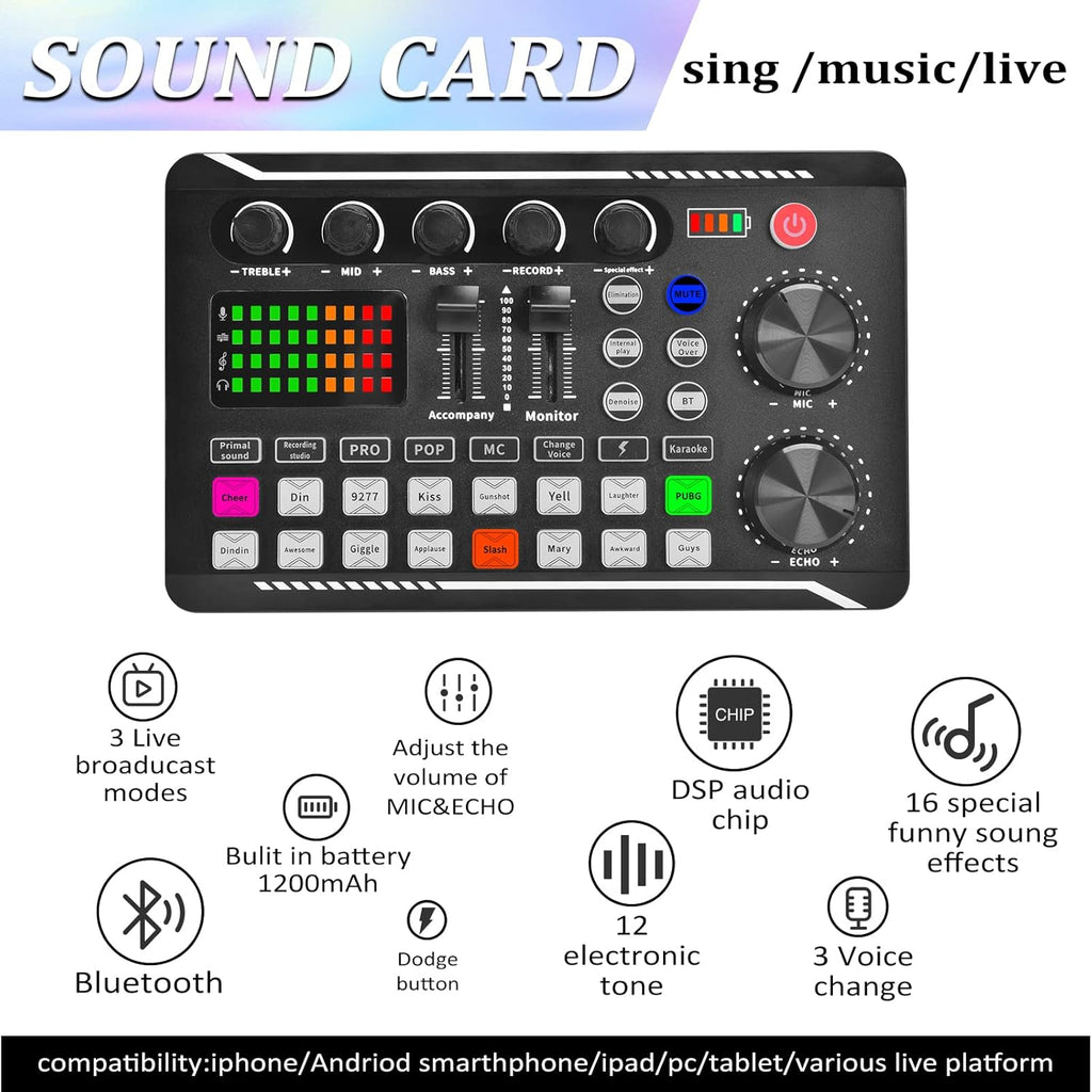 Podcast Equipment Bundle, Audio Interface with DJ Mixer and Sound Card, Cardioid Microphone, Portable Mixer Audio, Pack of 2 L58734