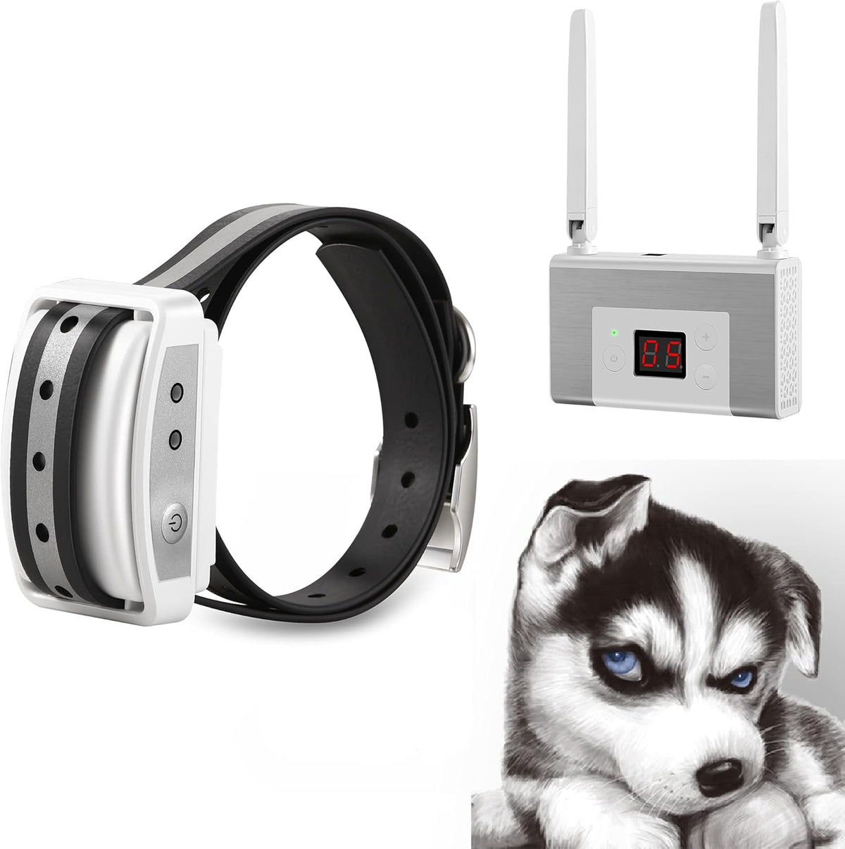 White Electric Wireless Dog Fence System with Waterproof Rechargeable Training Collar Receiver for 1 Dog P276443